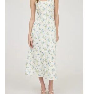 Blu Pepper Cream and Blue Floral Midi Dress size small nwt
